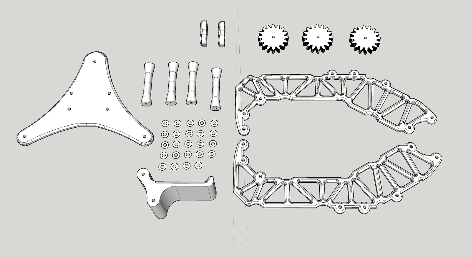 3D printed parts labeled